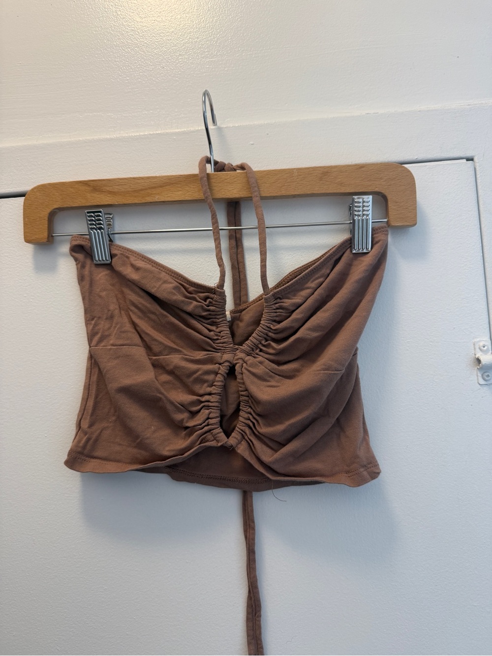 Heart & Hips Brown Ruched Halter Cutout Crop Top